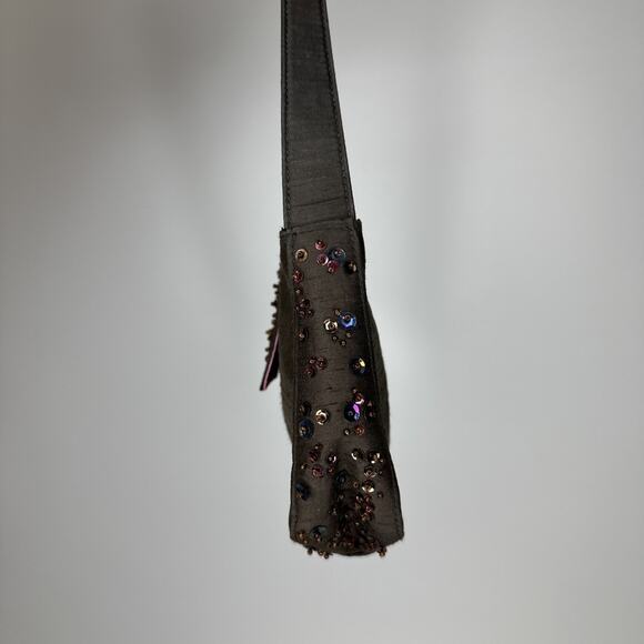 Vintage Y2K Ann Taylor Brown Sequin Baguette Shoulder Bag Carrie Bradshaw - Picture 4 of 16